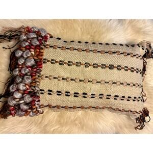 Loloi Wool Cotton Earthy Boho Embroidered Throw Pillow Rectangular 13" x 21"